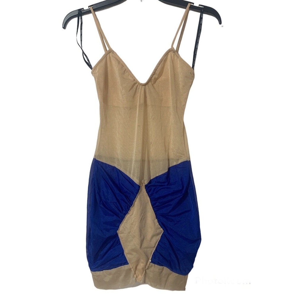 Holt Miami Color Blocks Paint Nude Blue Mesh Dress Bodycon Clubweare Size Small
